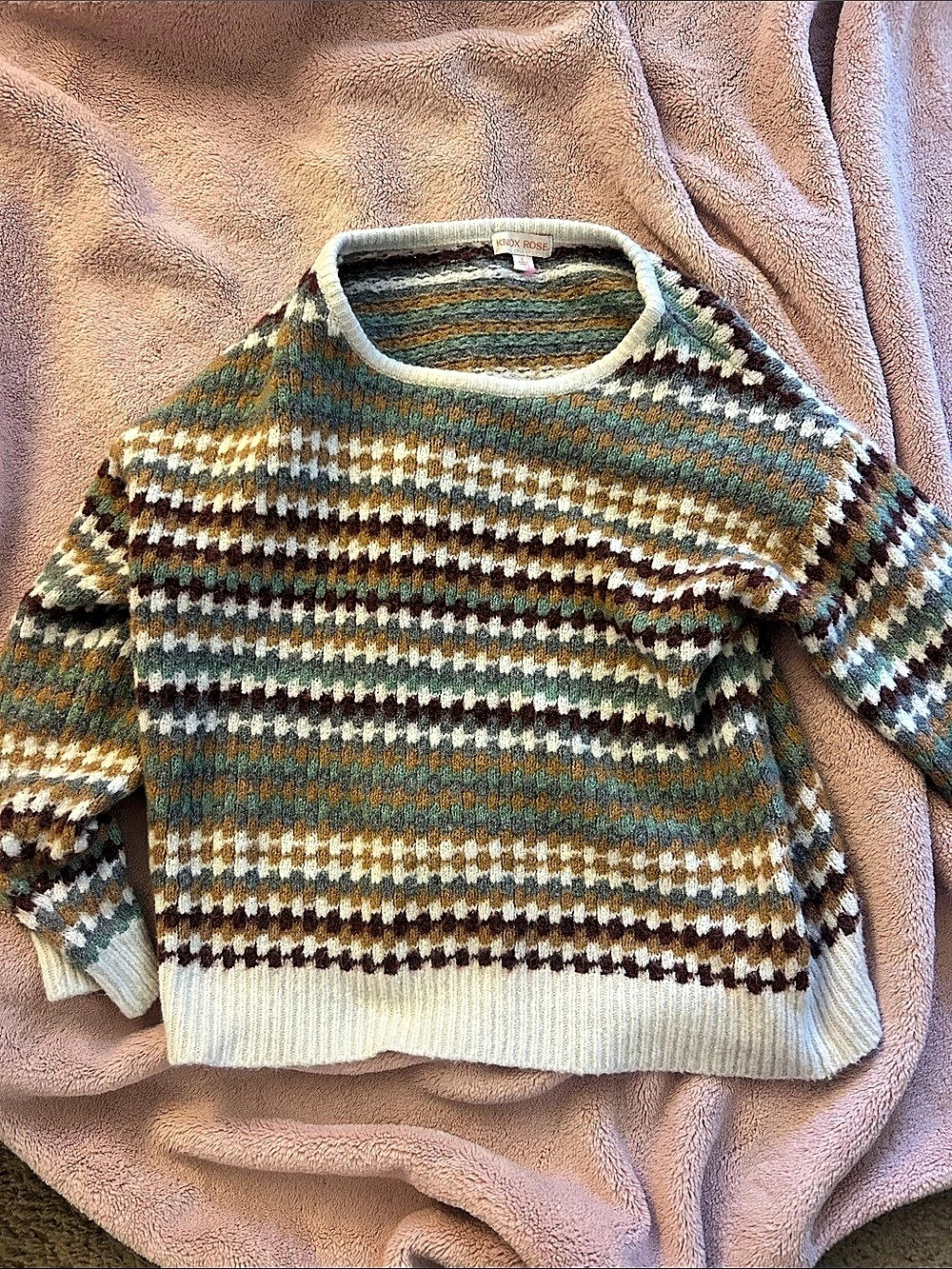 Knox Rose Striped Knit Sweater in Green & Brown Large